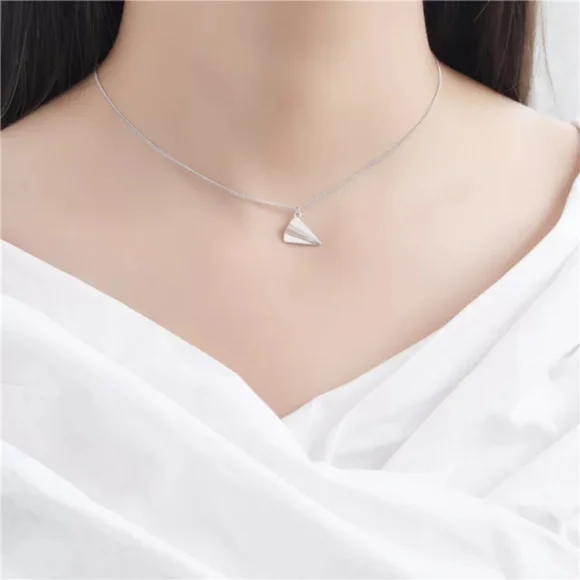Sterling Silver 925 Dainty Paper Airplane Harry Styles Origami Charm Necklace - Picture 3 of 3